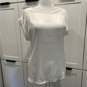 NWOT- Banana Republic Silky White, Mixed Media Top with Shoulder Details / Large
